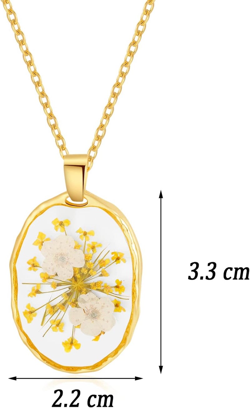 AUNTESIGN Store Forget-Me-Not and Queen Anne's Lace Pressed Wildflower Necklace | Birth Month Real Flower Necklace | Gold/Silver Pressed Flower Jewelry | Personalized Handmade Jewelry - Image 2